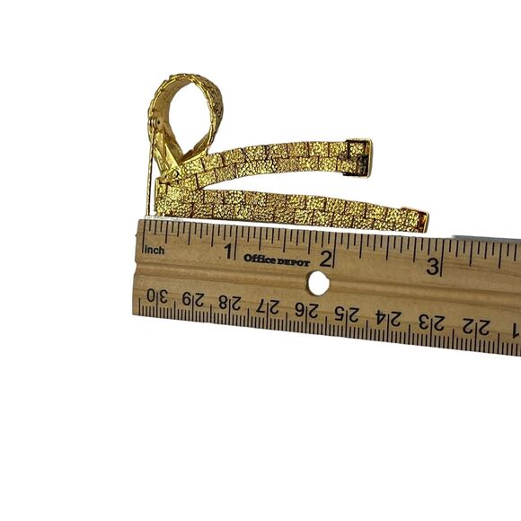 Bow Brooch Pin Textured Gold Tone Articulated 2" Vintage Jewelry Ribbon Dangles - Picture 9 of 16